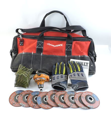 Police Auctions Canada - Husky Tool Duffle with Assorted Tools: Cut-Off  Wheels/Palm Nailer/More (275529A)