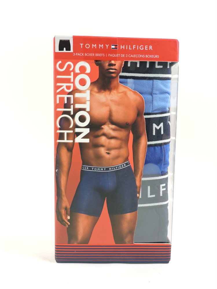 Tommy Hilfiger 3-pack boxer briefs in blue print, navy and bright blue