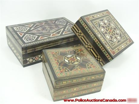 Lot of (3) Marquetry Wood Inlay Trinket Boxes (123834H)