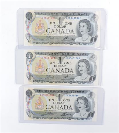 Lot of (3) 1973 Canadian Sequential $1 Bills (259912C)