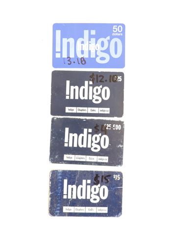(4) Indigo Gift Cards: Total $44.28 (523107C)