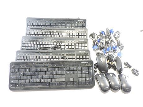 Lot of Assorted Wired Keyboards, Mice & VGA Cables (248210B)