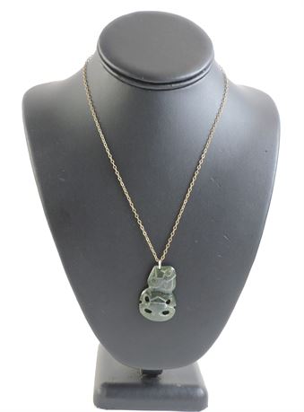 Carved Jade Pendant with 18" Gold-Filled Cable Chain Necklace (283744F)