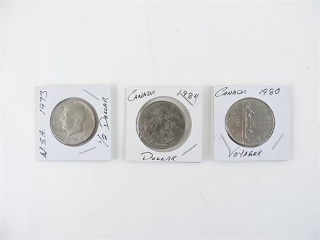 1973 US Half Dollar Coin & 1980/1984 Canadian $1 Dollar Coins (268892C)
