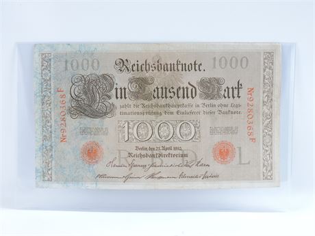 1910 German 1000 Mark Reichsbanknote Bill (199054C)