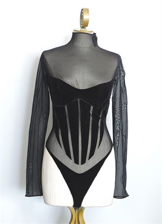 Police Auctions Canada - Women's Mugler x Wolford Sheer Velvet Panelled  Bodysuit - Size S (517962L)