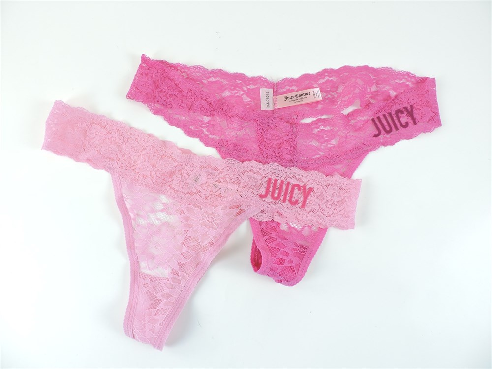 5 NEW JUICY COUTURE JC9889 5PKAL NO PANTY LINES LOGO WAIST LACE THONG  PANTIES L