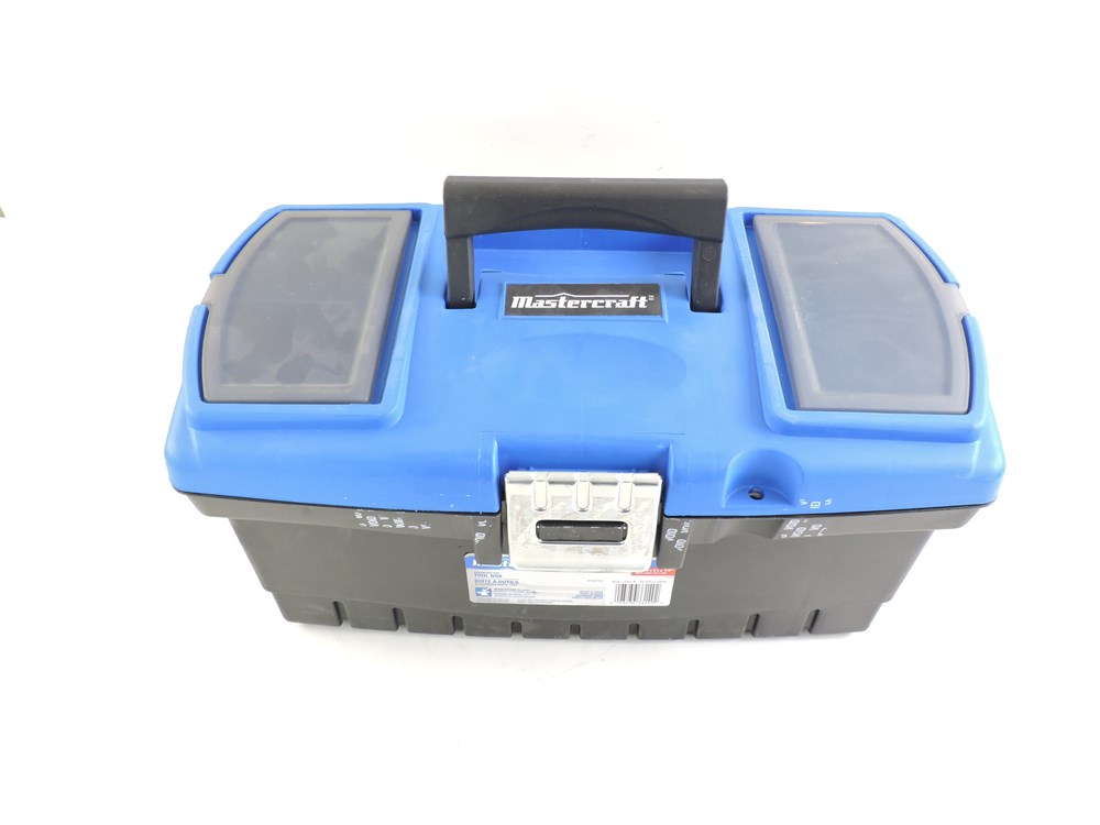 Mastercraft Portable Plastic Tool Box w/ Removable Tray & Tray Top, Blue,  16-in