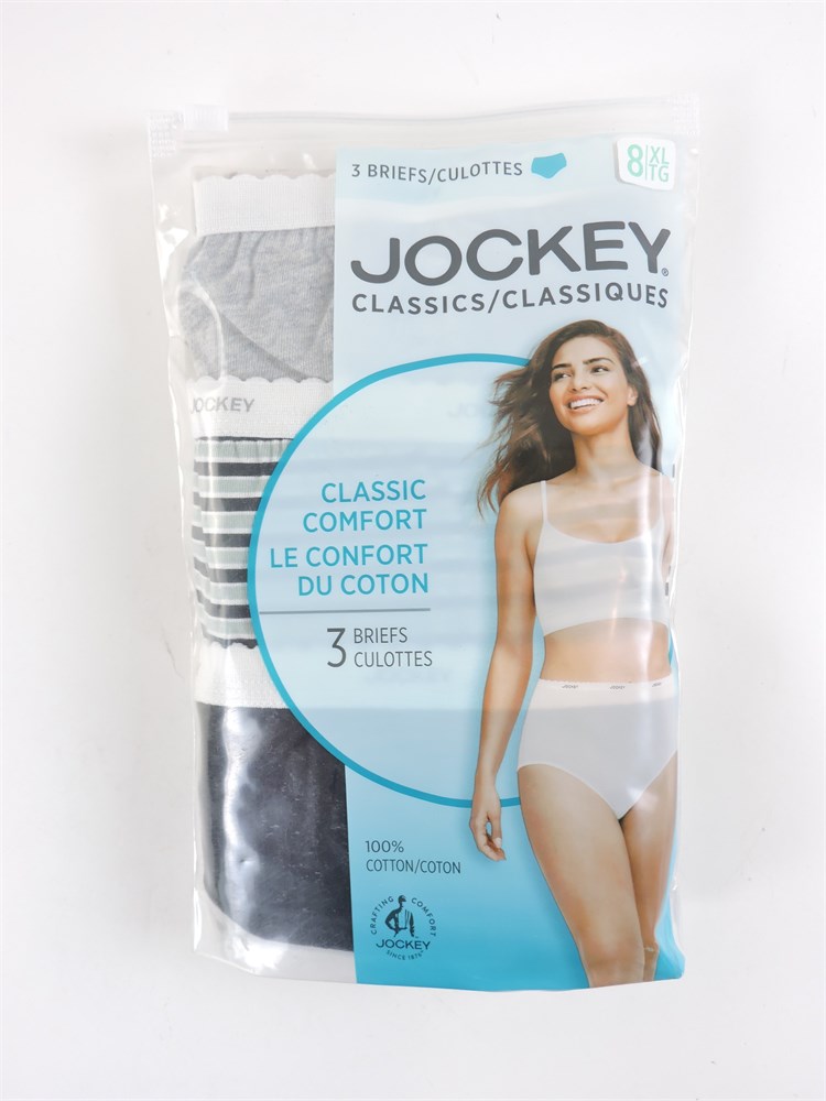 Jockey Women's Classic Brief - 3 Pack 7 Grey Heather/simple Stripe