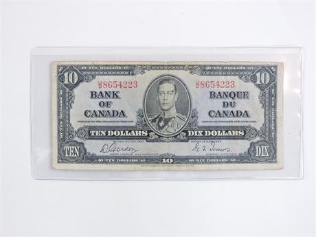 1937 Canadian $10 Dollar Bill (With Cutting Error) (520728C)