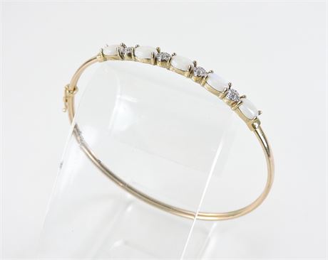Police Auctions Canada - 10K Gold Diamond & Opal Bangle Bracelet (280870F)
