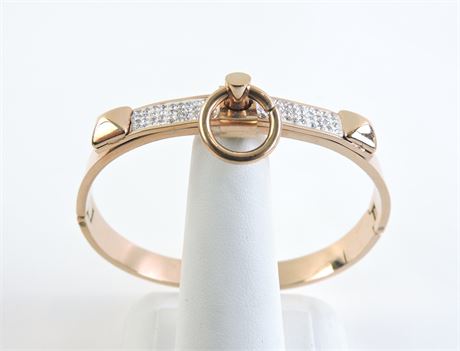 Police Auctions Canada - Rose Gold Tone Sparkling Stone Hinged Bangle ...