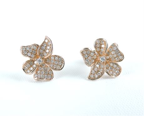 10K Rose Gold Diamond Flower Earrings (251817F)