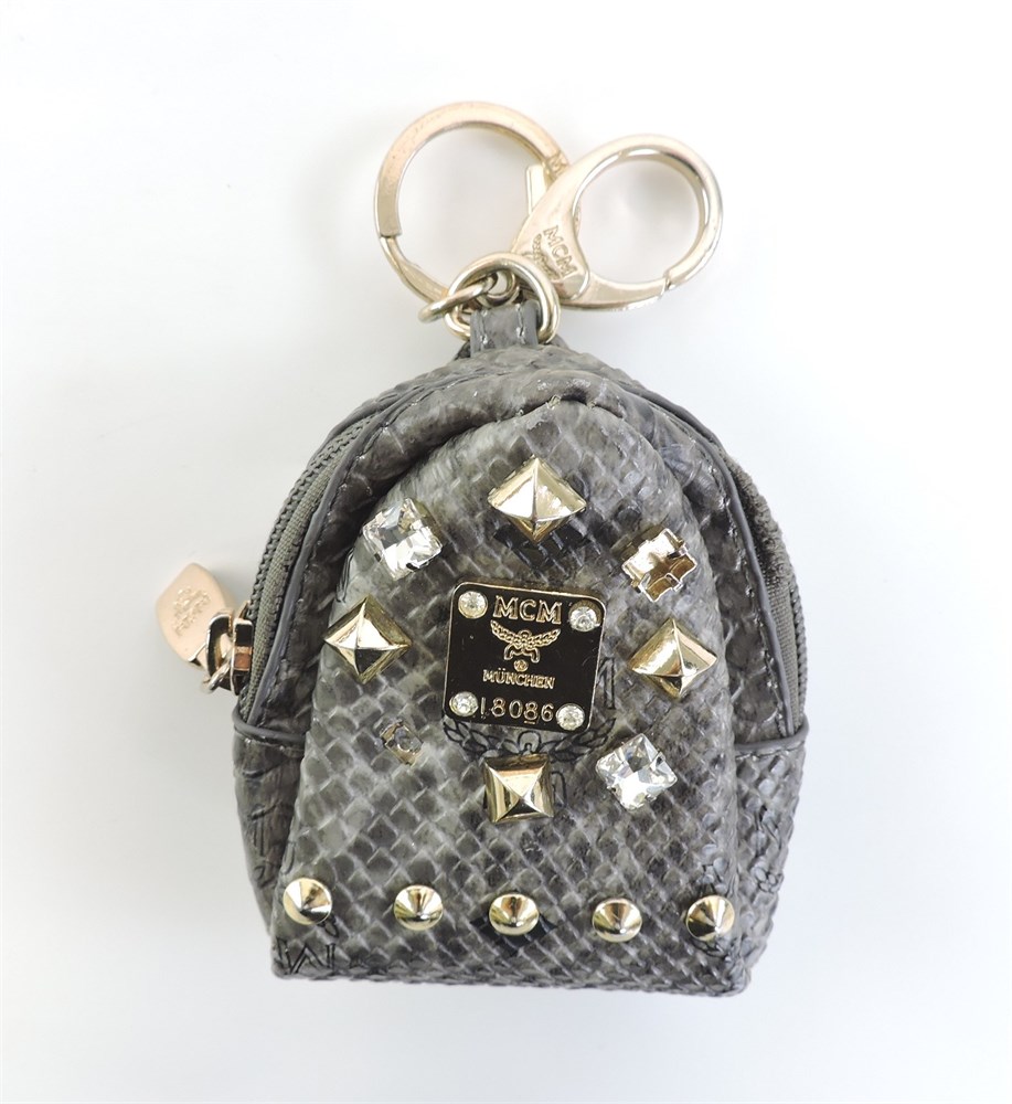 Police Auctions Canada - MCM Snakeskin Print Studded Keychain / Coin Purse  (236136L)