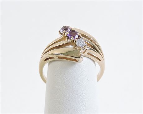 10KT Yellow Gold Diamond & Amethyst Ring - Size 6 (521335F)