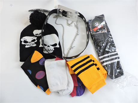 Police Auctions Canada - Lot Of Assorted Adult Clothing - Punk Belt/LED  Toque/Socks (520898L)