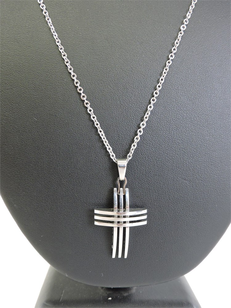 Chisel Stainless Steel Polished Printed Hunting Camo Under Rubber Cross  Pendant on a 24 inch Curb Chain Necklace - Quality Gold