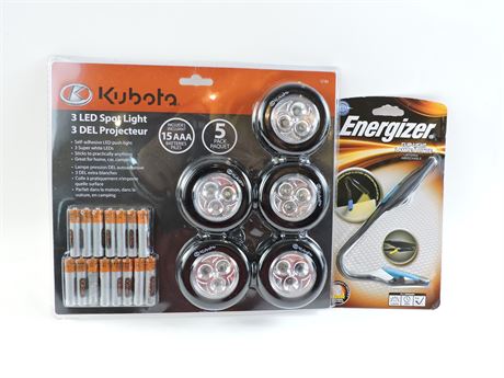 (New) 5-Pack Kubota LED Spot Lights & Energizer Clip Light (287366B)