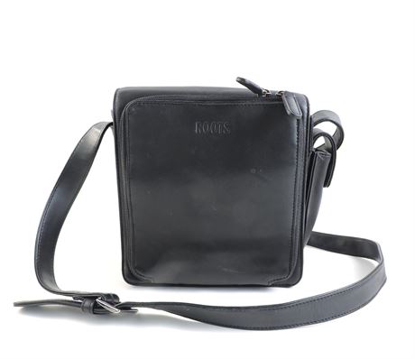 Roots canada black leather purchases satchel bag