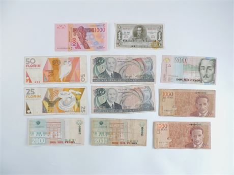 (11) World Banknotes From Aruba, Bolivia, Colombia & More! (284915C)