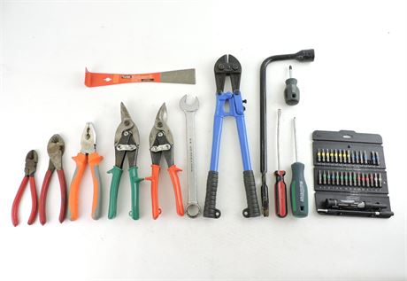 Lot of Tools: Tire Iron, Bolt Cutters, Precision Screwdriver Set, More (253302A)