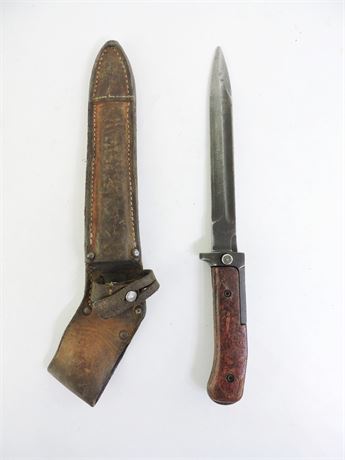 Vintage War-Era Bayonet with Leather Scabbard (256231H)