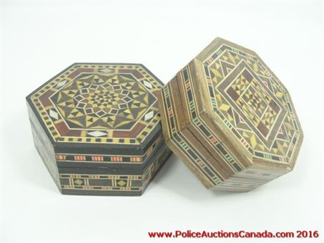 (2) Marquetry Wood Inlay Jewellery/Trinket Boxes (123910H)