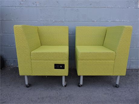 Pair of Upholstered Green Rolling Corner Chairs (276859H)