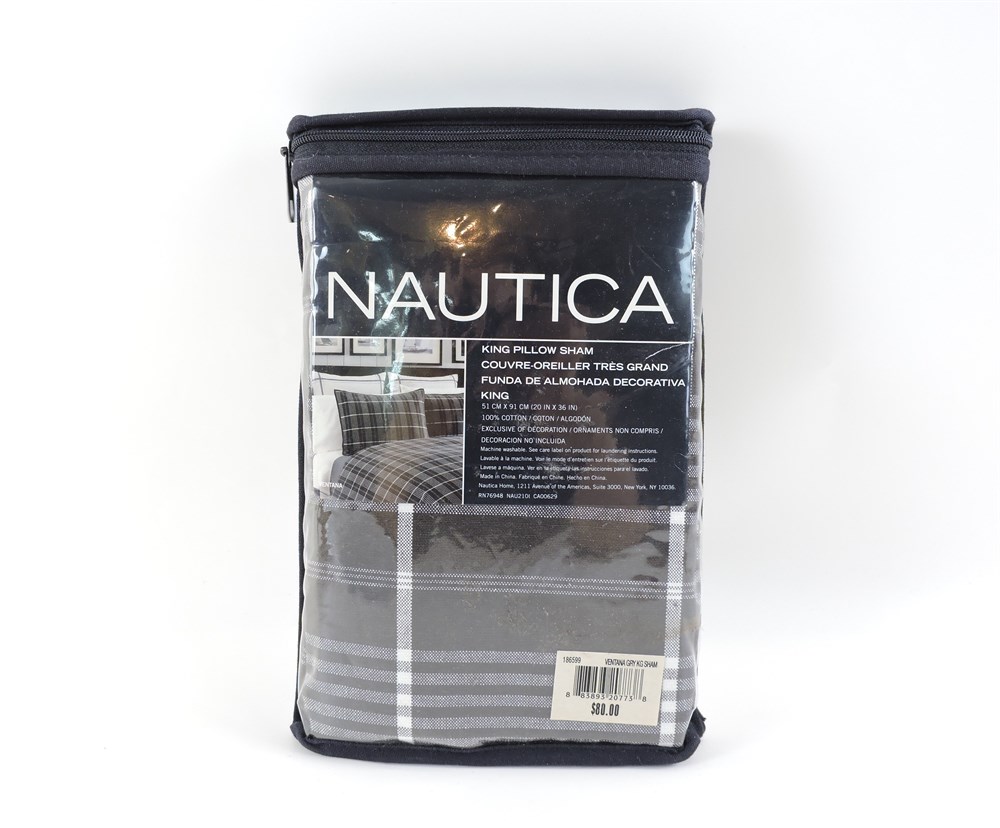 Police Auctions Canada - (New) Nautica Ventana Grey Cotton Pillow Sham,  Size King (273360L)
